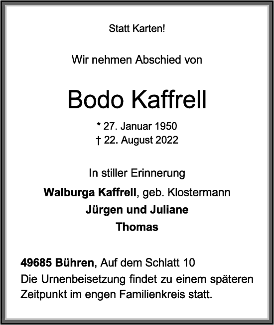 Anzeige von Bodo Kaffrell von OM-Medien