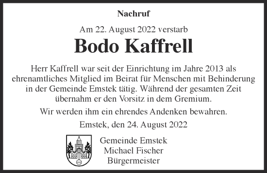 Anzeige von Bodo Kaffrell von OM-Medien