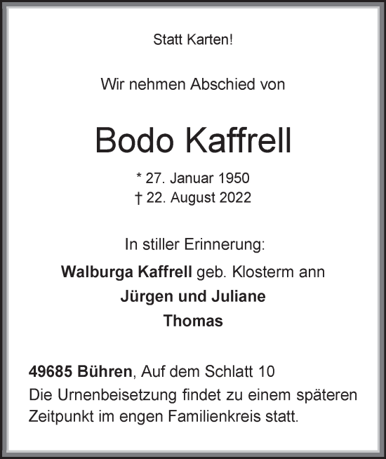 Anzeige von Bodo Kaffrell von OM-Medien