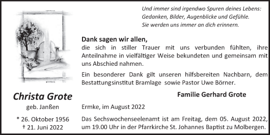 Anzeige von Christa Grote von OM-Medien