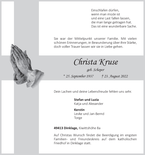 Anzeige von Christa Kruse von OM-Medien