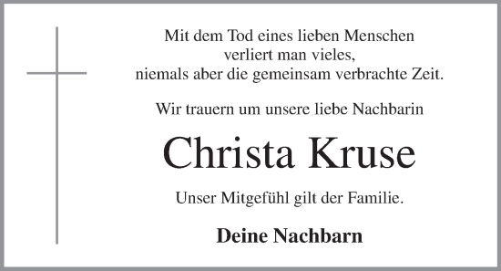 Anzeige von Christa Kruse von OM-Medien