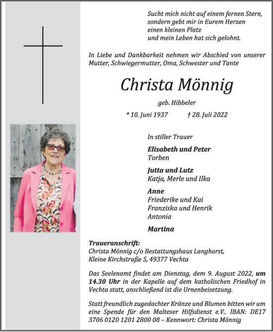 Anzeige von Christa Mönnig von OM-Medien