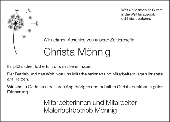 Anzeige von Christa Mönnig von OM-Medien