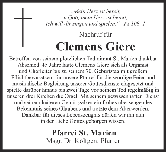 Anzeige von Clemens Giere von OM-Medien