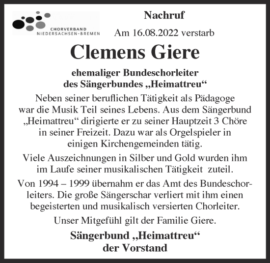 Anzeige von Clemens Giere von OM-Medien