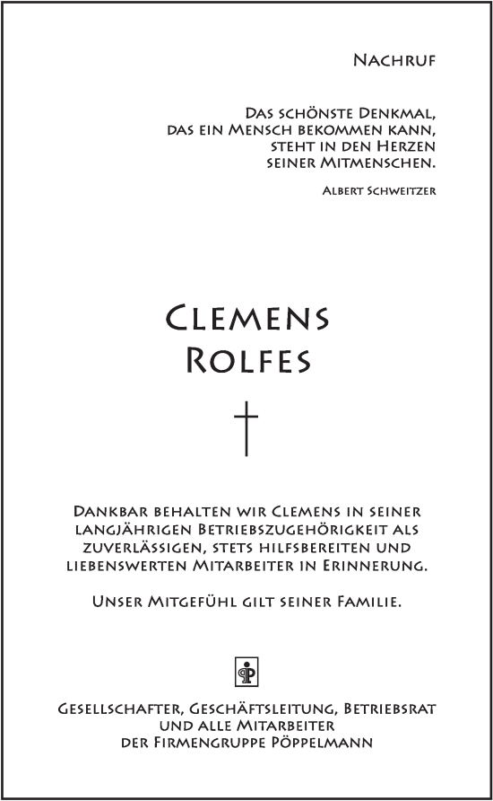 Anzeige von Clemens Rolfes von OM-Medien