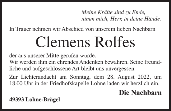 Anzeige von Clemens Rolfes von OM-Medien