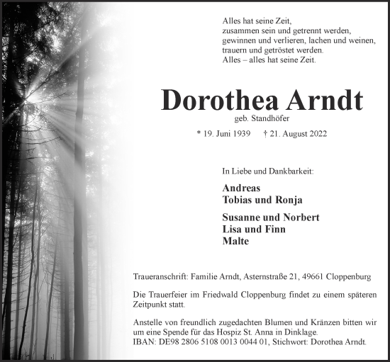 Anzeige von Dorothea Arndt von OM-Medien