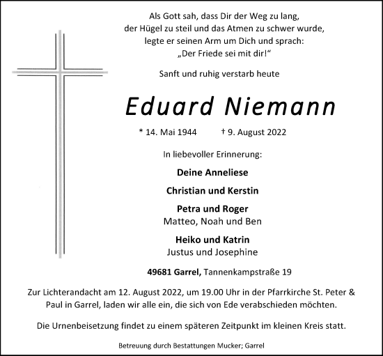 Anzeige von Eduard Niemann von OM-Medien