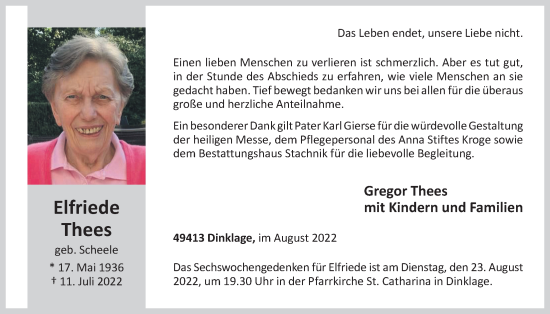 Anzeige von Elfriede Thees von OM-Medien