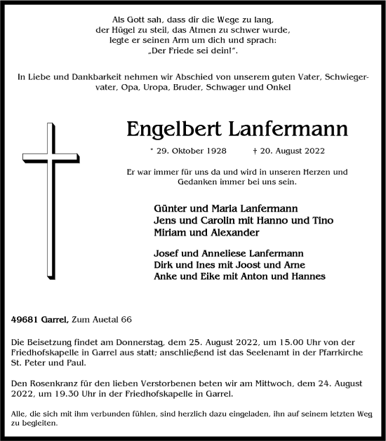 Anzeige von Engelbert Lanfermann von OM-Medien