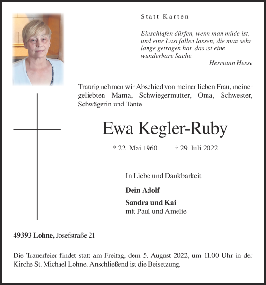 Anzeige von Ewa Kegler-Ruby von OM-Medien