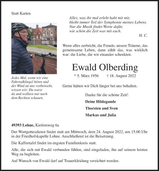Anzeige von Ewald Olberding von OM-Medien