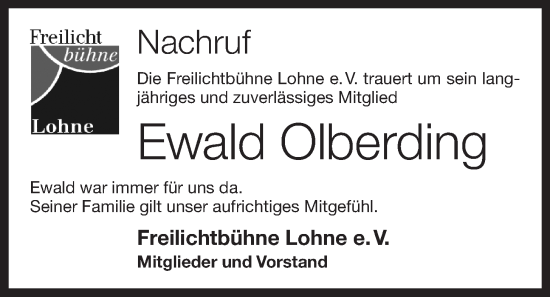 Anzeige von Ewald Olberding von OM-Medien