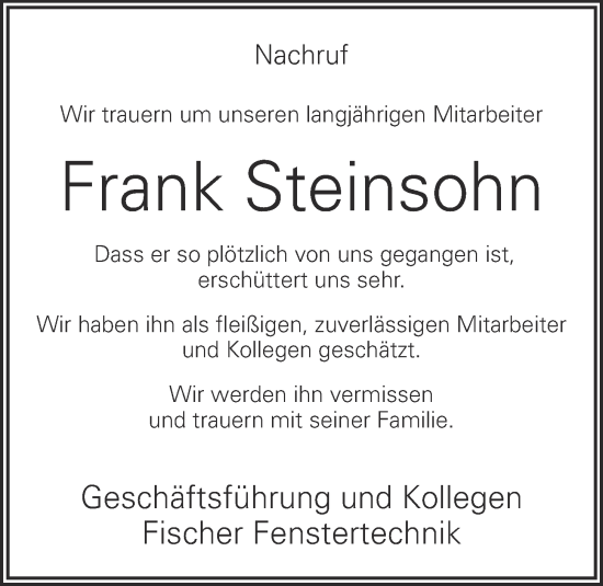 Anzeige von Frank Steinsohn von OM-Medien