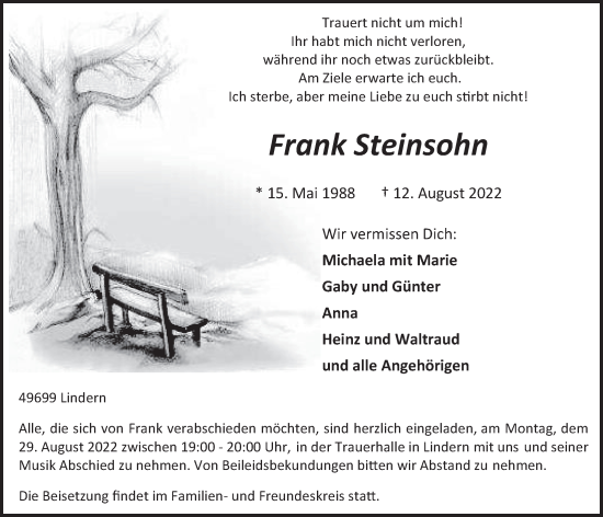 Anzeige von Frank Steinsohn von OM-Medien