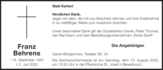 Anzeige von Franz Behrens von OM-Medien