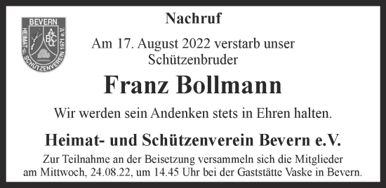 Anzeige von Franz Bollmann von OM-Medien