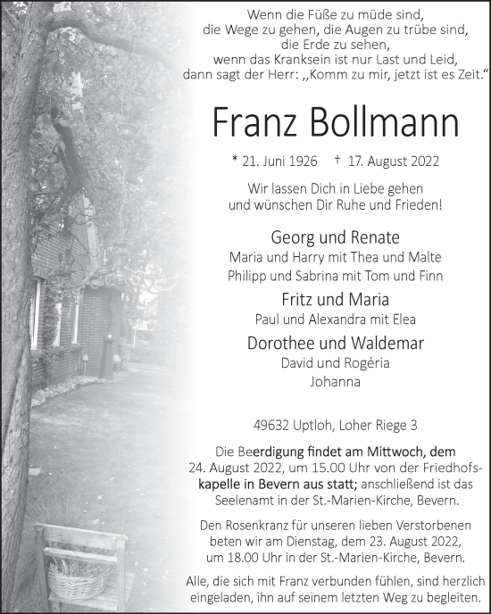 Anzeige von Franz Bollmann von OM-Medien