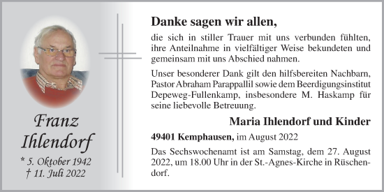 Anzeige von Franz Ihlendorf von OM-Medien