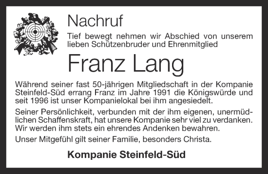 Anzeige von Franz Lang von OM-Medien