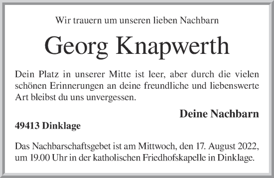Anzeige von Georg Knapwerth von OM-Medien