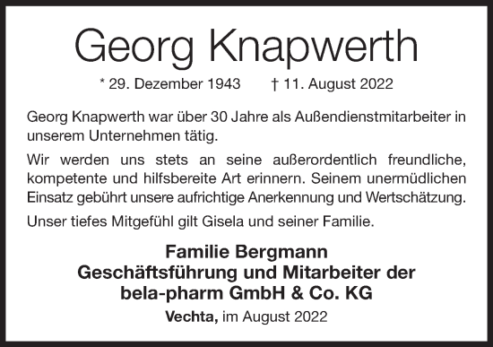Anzeige von Georg Knapwerth von OM-Medien