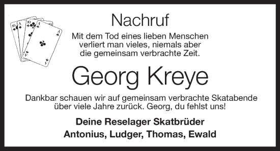 Anzeige von Georg Kreye von OM-Medien