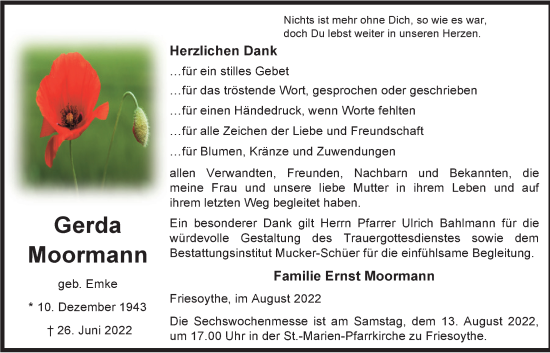 Anzeige von Gerda Moormann von OM-Medien