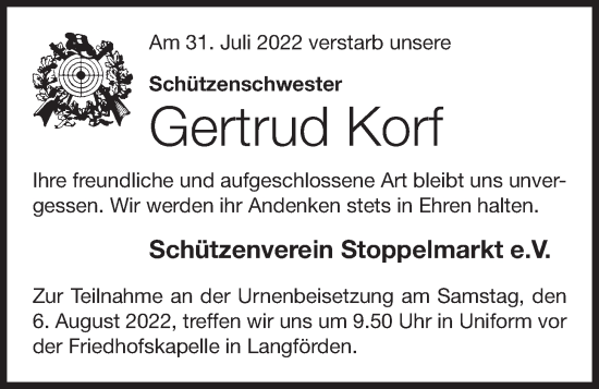 Anzeige von Gertrud Korf von OM-Medien