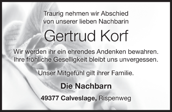 Anzeige von Gertrud Korf von OM-Medien