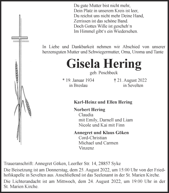 Anzeige von Gisela Hering von OM-Medien