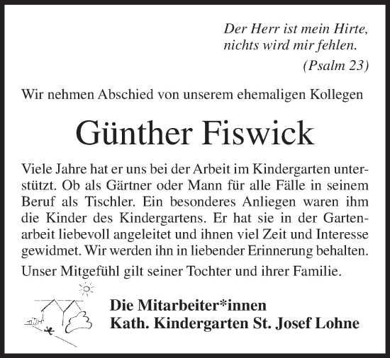 Anzeige von Günther Fiswick von OM-Medien