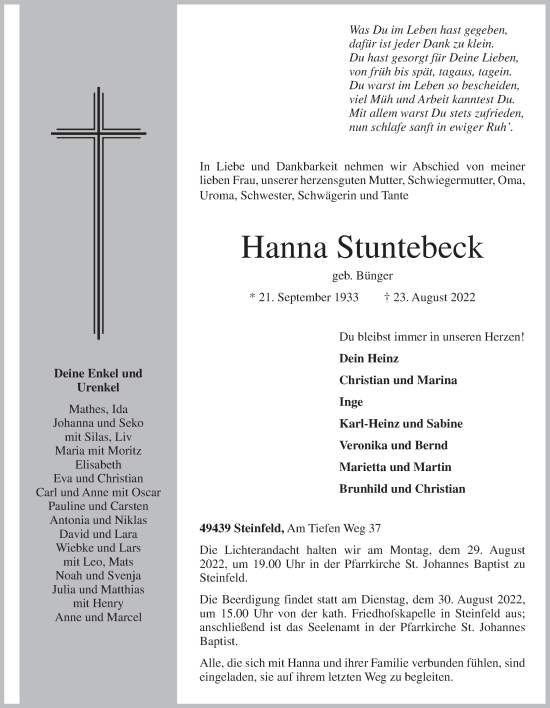 Anzeige von Hanna Stuntebeck von OM-Medien