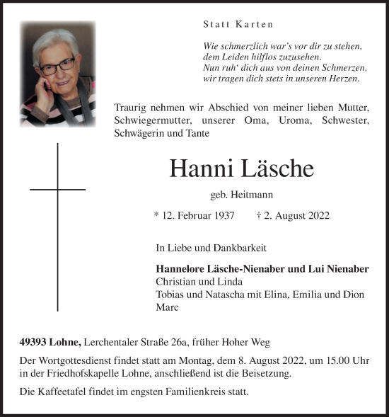 Anzeige von Hanni Läsche von OM-Medien