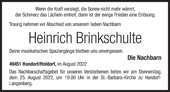 Anzeige von Heinrich Brinkschulte von OM-Medien