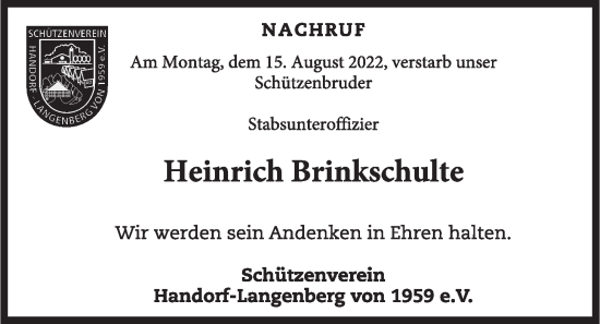 Anzeige von Heinrich Brinkschulte von OM-Medien