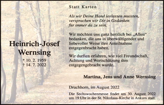 Anzeige von Heinrich-Josef Wernsing von OM-Medien