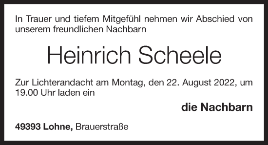 Anzeige von Heinrich Scheele von OM-Medien