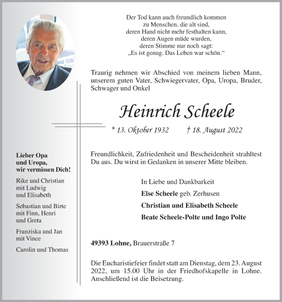 Anzeige von Heinrich Scheele von OM-Medien