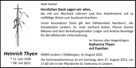 Anzeige von Heinrich Thyen von OM-Medien