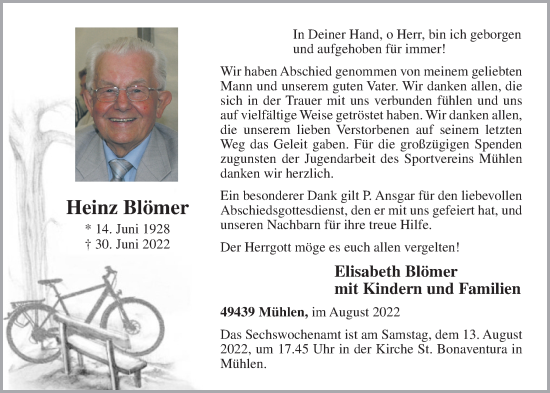 Anzeige von Heinz Blömer von OM-Medien