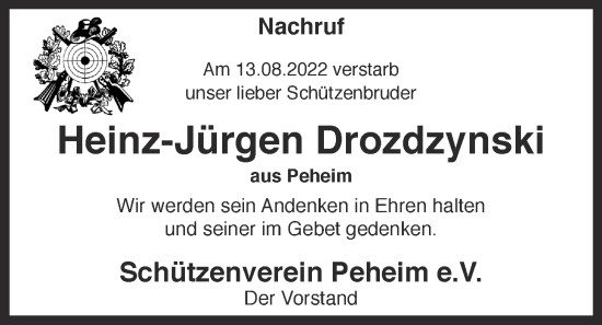 Anzeige von Heinz-Jürgen Drozdzynski von OM-Medien