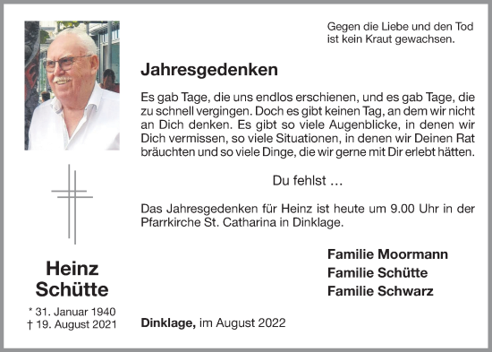 Anzeige von Heinz Schütte von OM-Medien