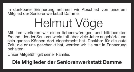 Anzeige von Helmut Vöge von OM-Medien