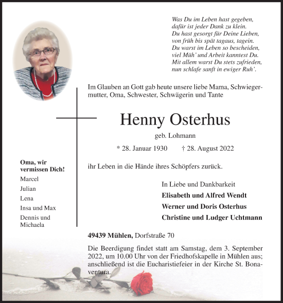 Anzeige von Henny Osterhus von OM-Medien
