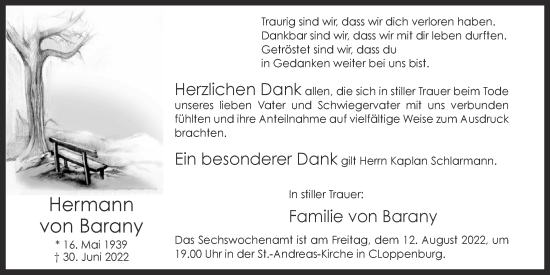 Anzeige von Hermann von Barany von OM-Medien