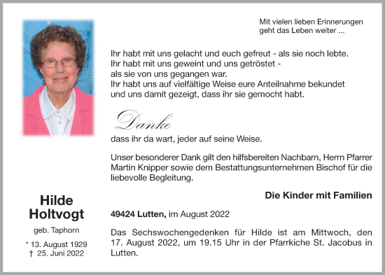 Anzeige von Hilde Holtvogt von OM-Medien