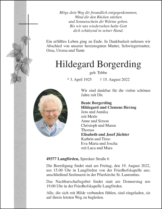 Anzeige von Hildegard Borgerding von OM-Medien